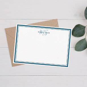 Cartão De Notas Monograma Minimalista Simples Azul-Teal Dois Limit