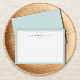 Cartão De Notas Monograma Minimalista Teal com Duas Bordas