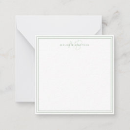 Cartão De Notas Monograma Minimalista Verde Salvia Simples Dois Bo