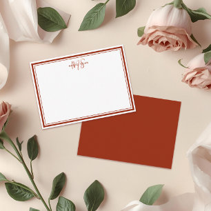 Cartão De Notas Monograma Minimalista Vermelho Escarlate Simples D