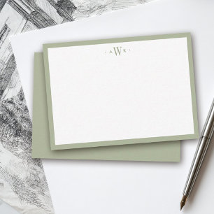 Cartão De Notas Monograma Moderno Borda Verde Sage Minimalista