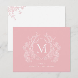 Cartão De Notas Monograma Moderno de Pincel Floral Rosa