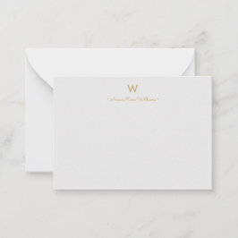 Cartão De Notas Monograma Moderno em Grafite Dourado Script