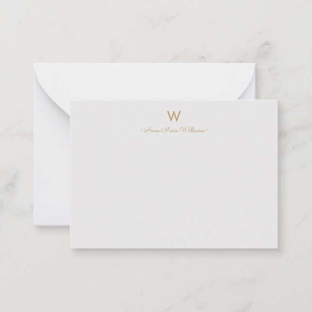 Cartão De Notas Monograma Moderno em Grafite Dourado Script (Frente)
