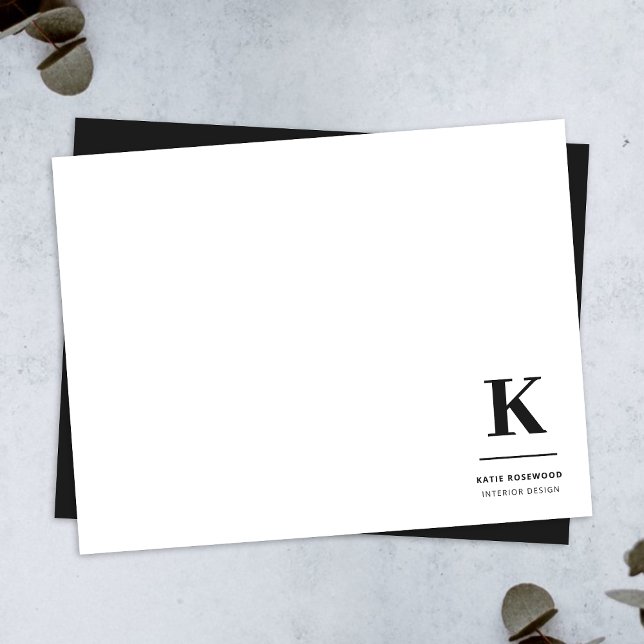 Cartão De Notas Monograma Moderno Mínimo Preto e Branco (Minimalist monogram black and white note card by Guava - elegant, modern, and customizable.)