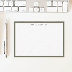 Cartão De Notas Monograma Moderno Simples Borda Verde Oleícola