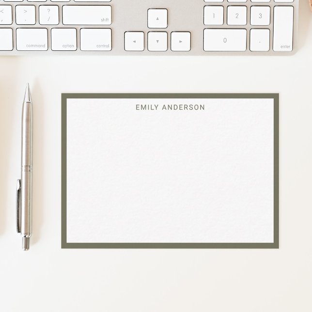 Cartão De Notas Monograma Moderno Simples Borda Verde Oleícola (Criador carregado)