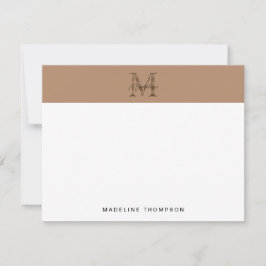 Cartão De Notas Monograma Ouro Taupe Metálico Roteiro Minimalista