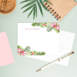 Cartão De Notas Monograma Paisagem Diagonal Hibisco Tropical