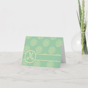 Cartão De Notas Monograma Pastel Amarelo Swirls em Verde Suave