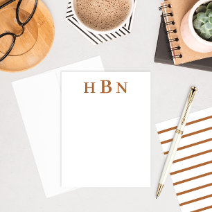 Cartão De Notas Monograma Personalizado Clássico Marrom com Inicia