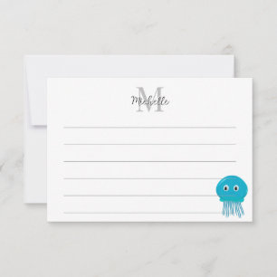 Cartão De Notas Monograma Personalizado de Água-viva de Desenho An