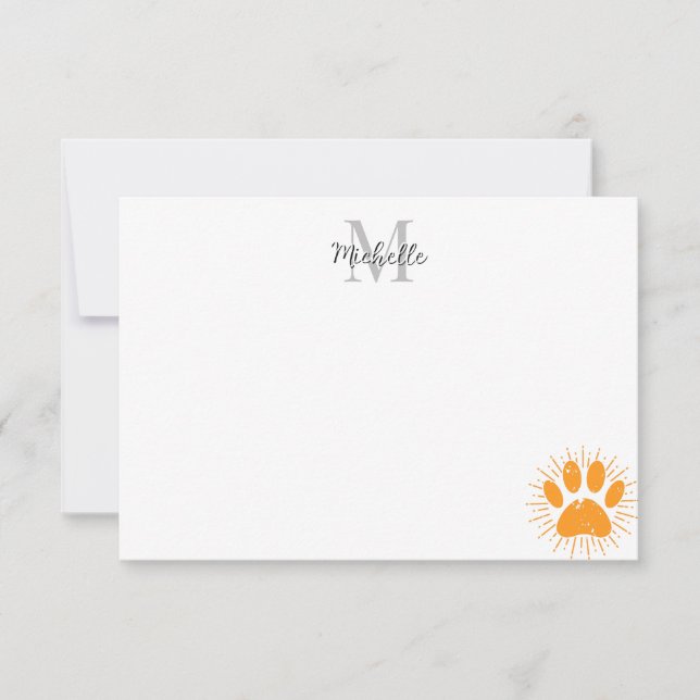 Cartão De Notas Monograma Personalizado de Pata de Cachorro com Ra (Frente)