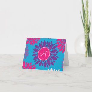 Cartão De Notas Monograma Personalizado Flor Púrpura Rosa Inicial