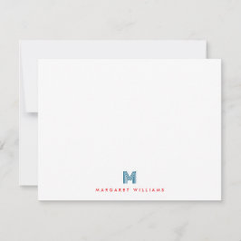 Cartão De Notas Monograma Personalizado Moderno Arte Deco Azul Ver