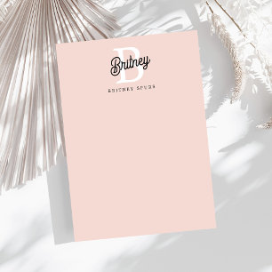 Cartão De Notas Monograma Personalizado Moderno e Nome Pastel Rosa