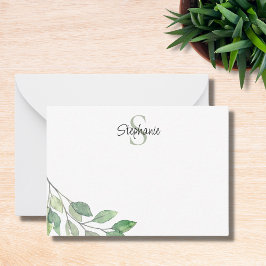 Cartão De Notas Monograma Personalizado Nome Watercolor