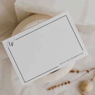 Cartão De Notas Monograma Personalizado Preto e Branco Elegante