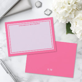 Cartão De Notas Monograma Personalizado Rosa e Roxo