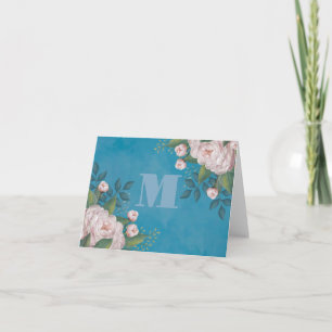 Cartão De Notas Monograma Personalizado Rosa Floral Rosa Rosa