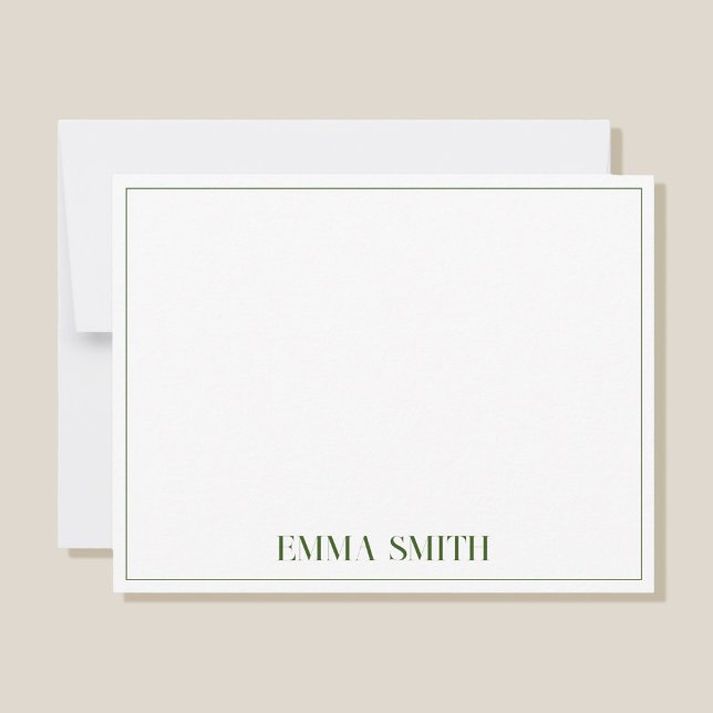 Cartão De Notas Monograma Personalizado Verde Mínimo (Criador carregado)