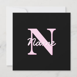 Cartão De Notas Monograma Personalizável Fofo | Rosa Claro e Preto