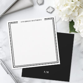 Cartão De Notas Monograma Quadrado Minimalista Preto e Branco