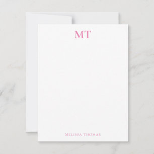 Cartão De Notas Monograma Rosa Elegante Simples