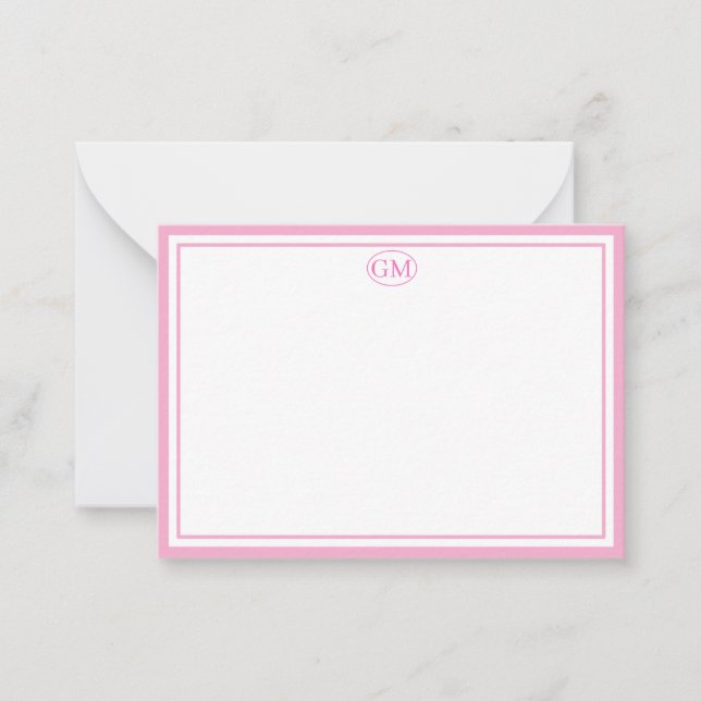 Cartão De Notas Monograma Rosa Minimalista Elegante com Duas Borda (Frente)