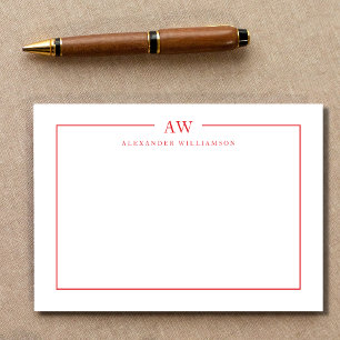 Cartão De Notas Monograma Rosa vermelho minimalista