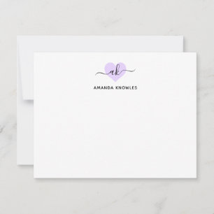 Cartão De Notas Monograma Roxo Elegante Simples Minimalista