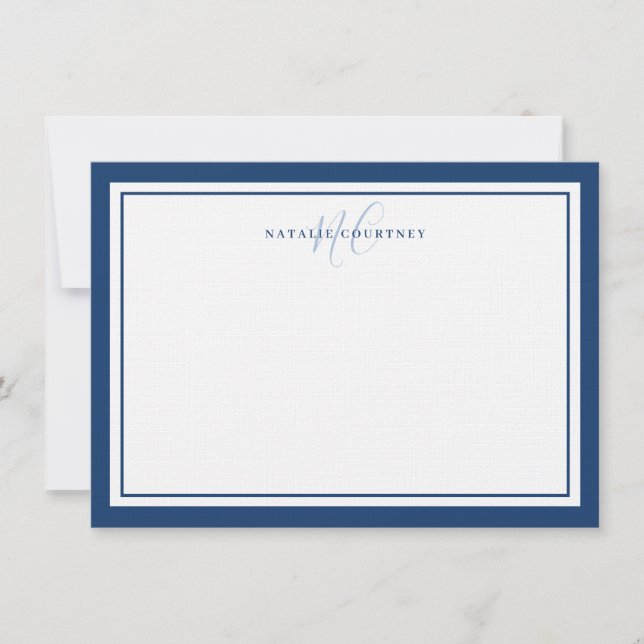 Cartão De Notas Monograma Script 2 Borda Elegante Minimalista (Frente)