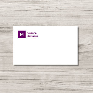 Cartão De Notas Monograma Simples Ameixa Roxo Personalizado Script