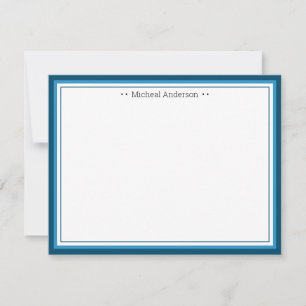 Cartão De Notas Monograma Simples Borda Azul Clássica Personalizad