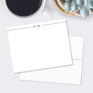 Cartão De Notas Monograma Simples com Linhas Verde Florestais Pers