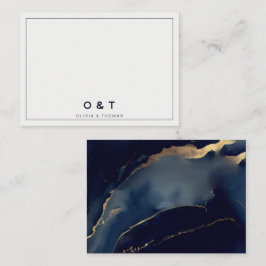 Cartão De Notas Monograma Simples de Marinho Náutico Casal Azul Mo