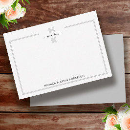 Cartão De Notas Monograma Simples Elegante Branco casal Preto