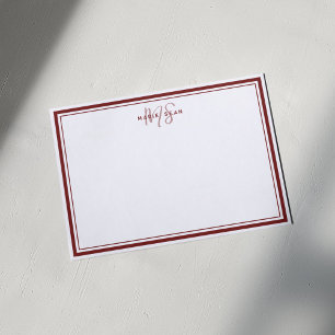 Cartão De Notas Monograma Simples Minimalista Vermelha com Duas Bo