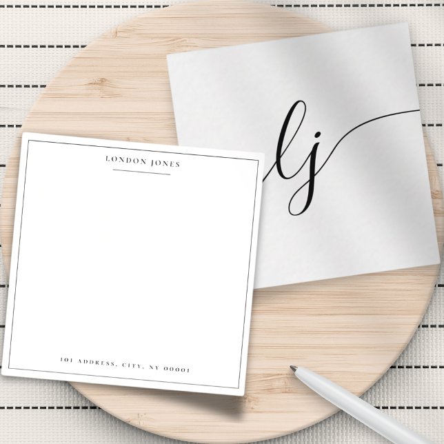 Cartão De Notas Monograma Simples Personalizado Elegante (Criador carregado)