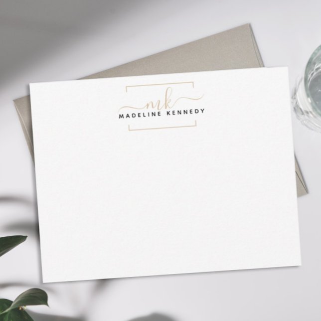 Cartão De Notas Monograma Simples Preto e Praça Dourada (Criador carregado)