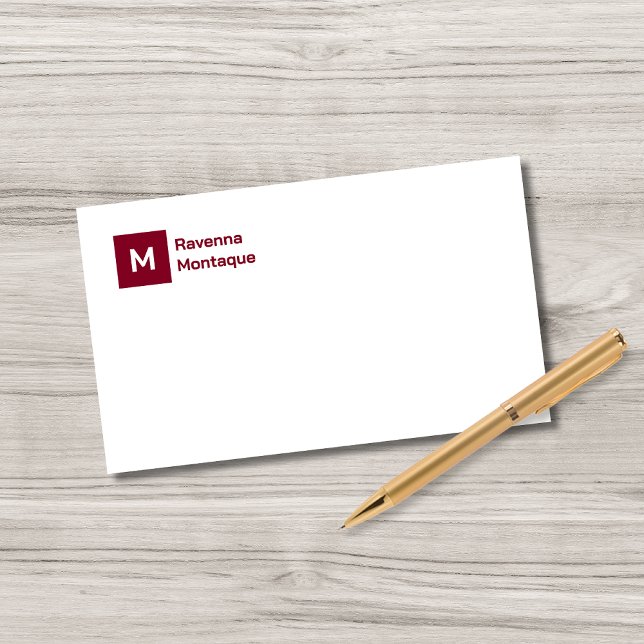 Cartão De Notas Monograma Simples Script Personalizado Burgundy  (Criador carregado)