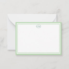 Cartão De Notas Monograma Verde Elegante Minimalista com Duas Bord