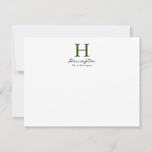 Cartão De Notas Monograma Verde Elegante sofisticado