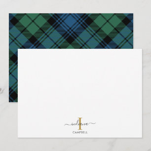 Cartão De Notas Monograma Xadrez Inicial Nome Festa Rústico Tartan