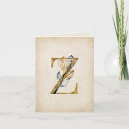 Cartão De Notas Monograma Z dourado e preto com folhas