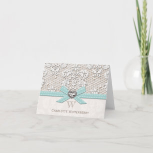 Cartão De Notas Monogrammed Aqua Blue Vintage Lace Note Cards