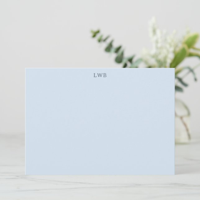 Cartão De Notas Monogrammed Initials Light Blue Modern Stationery (Em pé/Frente)
