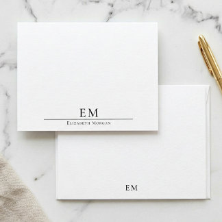 Cartão De Notas Monogrammed Minimal Elegant Black White Stationery
