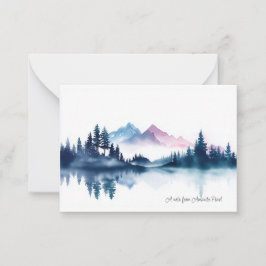 Cartão De Notas Montanhas em Aquarela Rosa e Azul & Pinheiros Escu