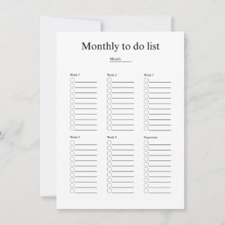 Cartão De Notas Monthly to do list